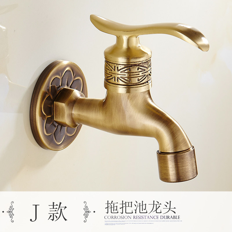 Pure Copper Carved Wall Bottle Tap Bibcock Retro Tap Anticorrosive Decorative Outdoor Garden Faucet Washing Machine Mop Tap: J