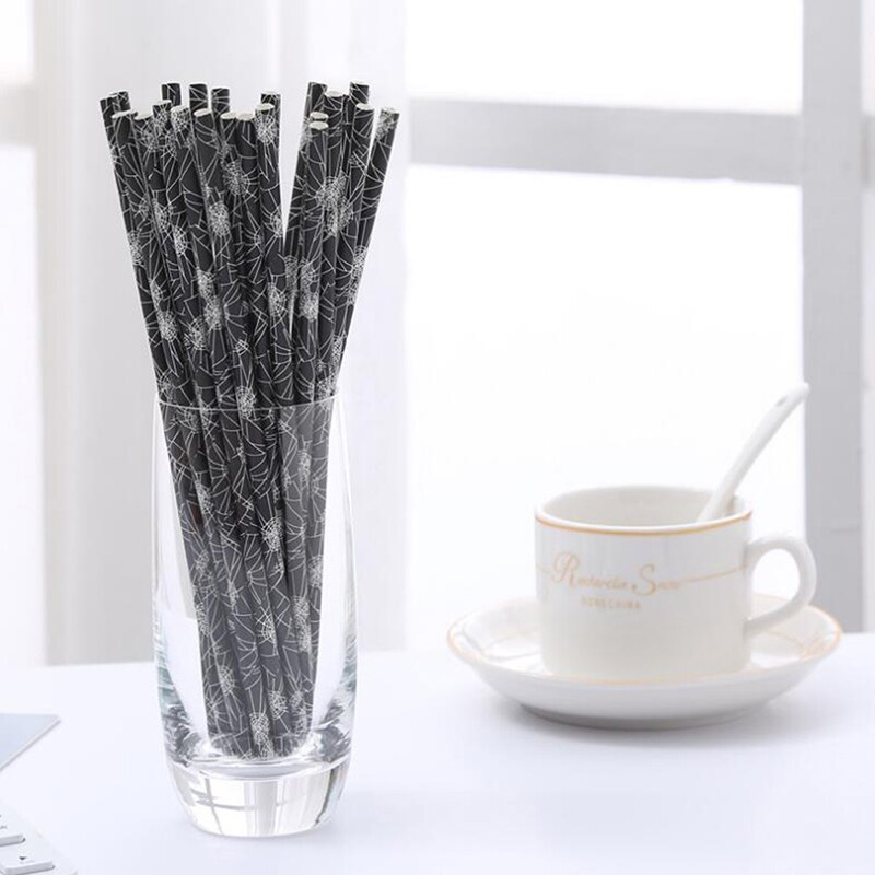 25 stuks halloween papieren rietjes, pompoen skelet patroon drinkrietjes voor thuis halloween feest bar accessoires