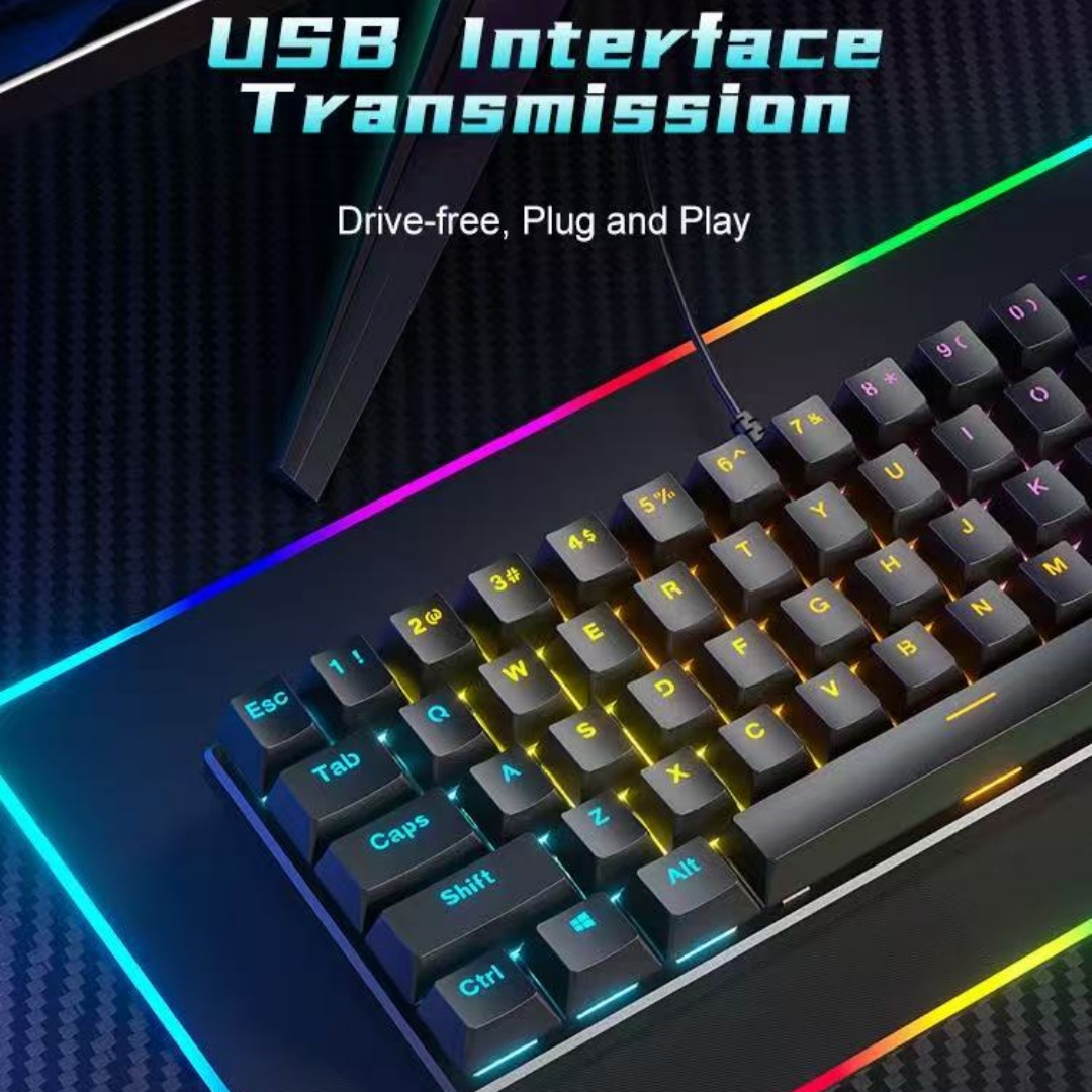 BD61 60% Gaming Mechanical Keyboard 61Key Wired Custom Mechanical Keyboard RGB Full Key -Swap RGB Backlit for Gaming/Office
