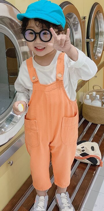 Koreanischen stil jungen mädchen helle farbe lässig Overall freundlicher nette alle-spiel große taschen hosenträger Schlauch: Orange / 4T