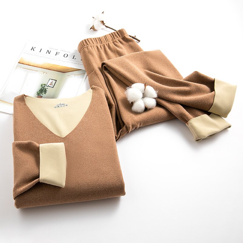 Johns – sous-vêtements thermiques longs pour hommes, col en v, garde au , ensembles Therol minces, Leggings et sous-vêtements élastiques doux: Marron / XXL(65-75kg)