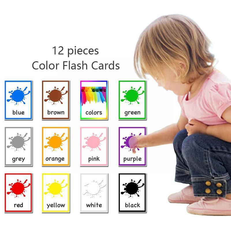 12pcs/set Montessori English Learning Word Cards Children Educational Toys Game Kids English Memory Early Color Flashcards P2l6