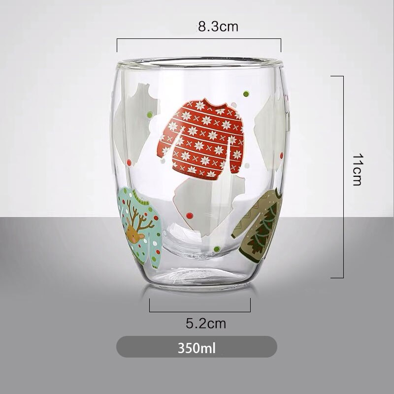 Jultryck glas mugg handtag dubbelskikt isolering tjock glas kopp jul dekor muggar hem vatten koppar värmebeständigt: Väder