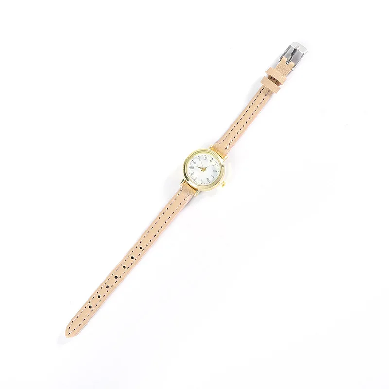 Frauen Braun Weiß Kleine Uhren Vielseitig Dünnen Riemen Leder Band Damen Quarzuhr Armbanduhr Uhr Reloj Mujer: Kakifarbig