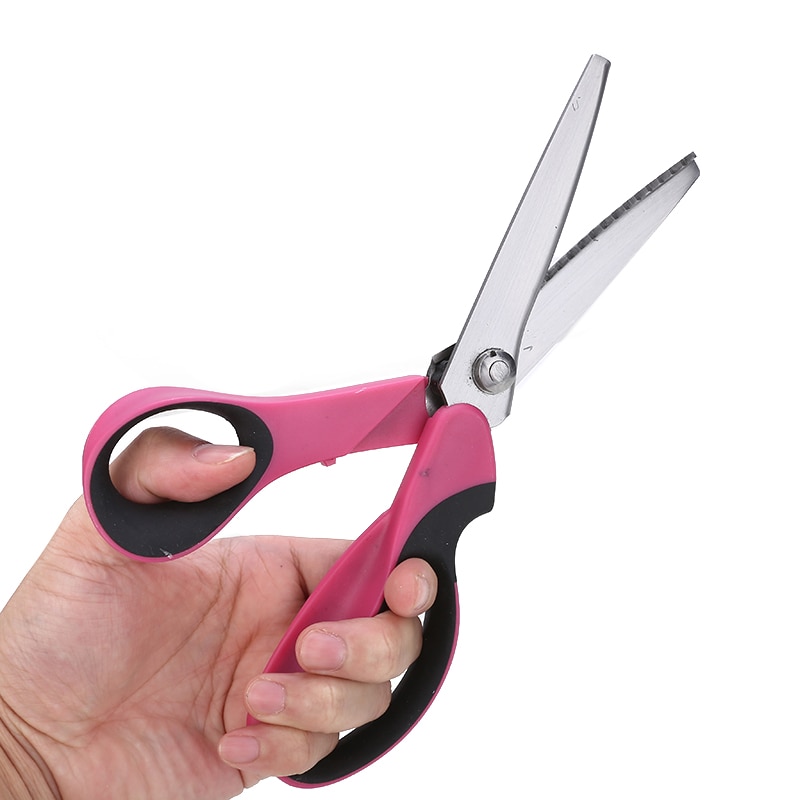 1pc sömnad skurna skräddare saxar rosa rostfria saxar klänningssydd tyg sax hantverk sicksack sax