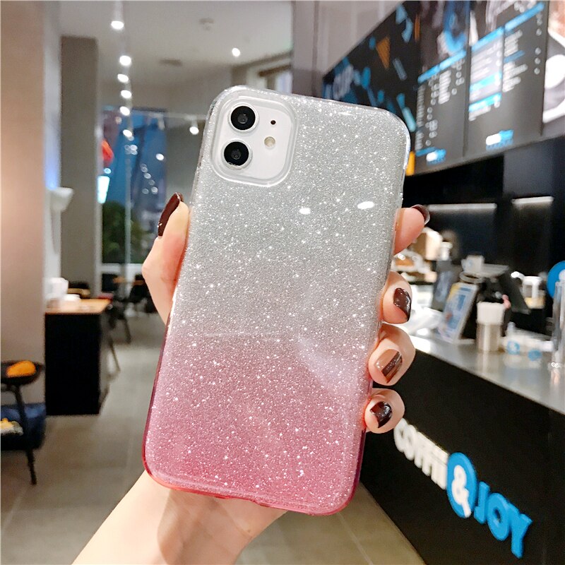 Ottwn Bling Powder Phone Case For iPhone 11 Pro Soft Silicone TPU Shiny Glitter Candy Color Cover For iPhone 11 11 Pro Max Shell: For iPhone 11Pro Max / Silver Pink