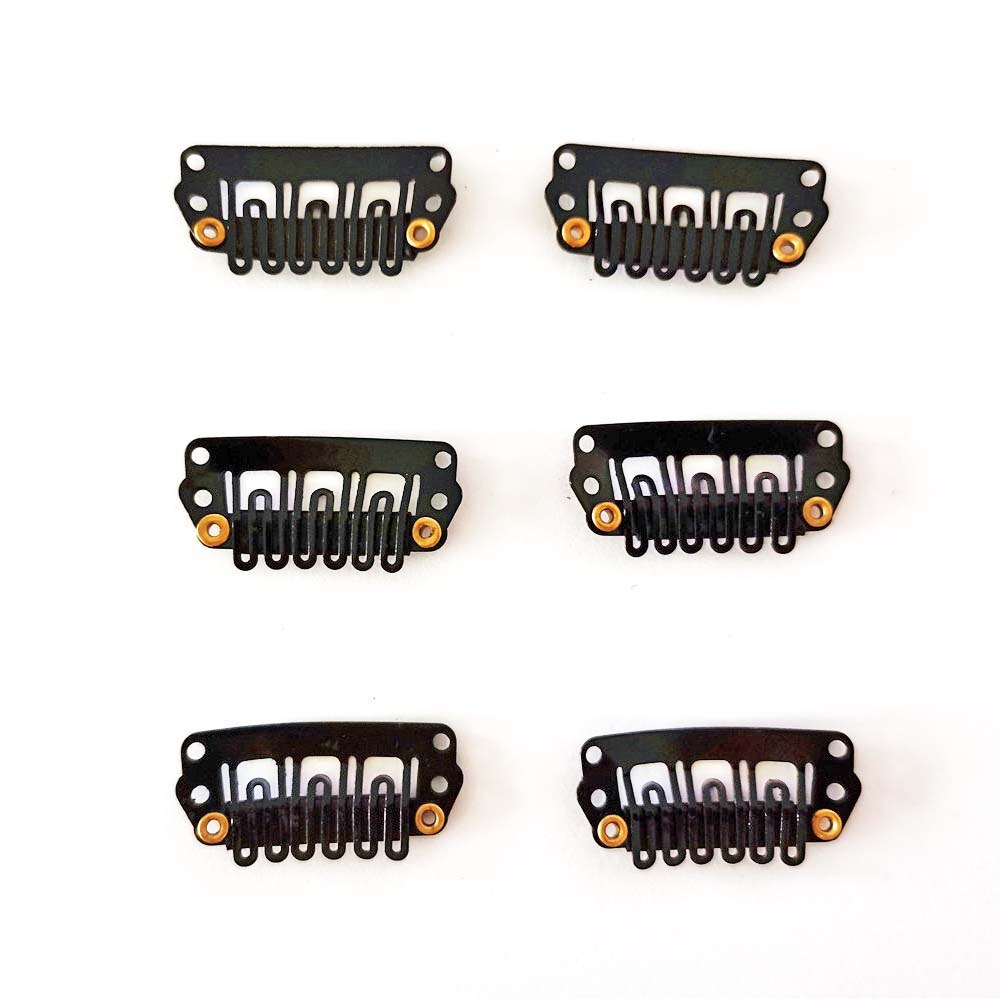 20pcs 2.8cm 6 teeth U Shape Snap Clips for Hair Extensions Wig Berets Caps Fix Clip-on Clips with Rubber BB Clips For Toupee DIY: Black