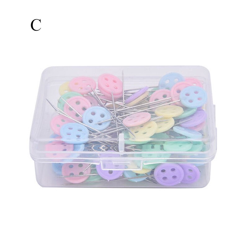 50PCS/box Stainless Steel Color Button Needle Pins Head Flat-head Sewing Pins DIY Clothing Fabric Dressmaking Sewing Supplies: C