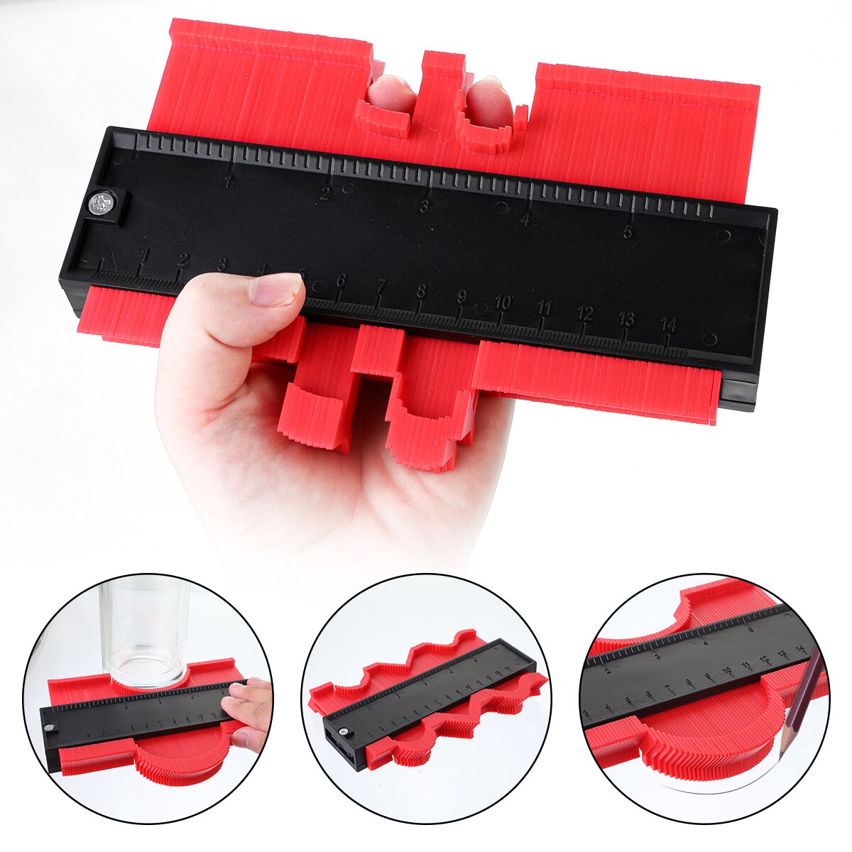 Profile Measuring Tools Deep Duplicator Tiling Laminate Woodworking Multi-functional Irregular Plastic Gauge Contour Gauge Ruled: 14cm red