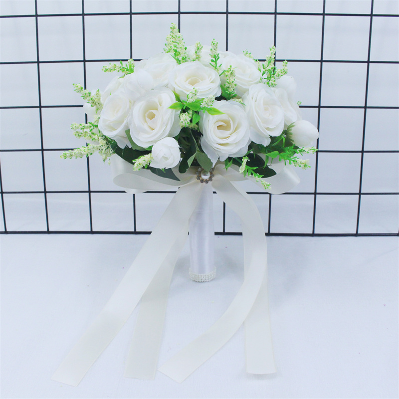 Braut Brautjungfer Hochzeitsstrauß Weiße Seidenblumen Rosen Handgemachte künstliche Braut Mariage Blumenstrauß Hochzeitsaccessoires