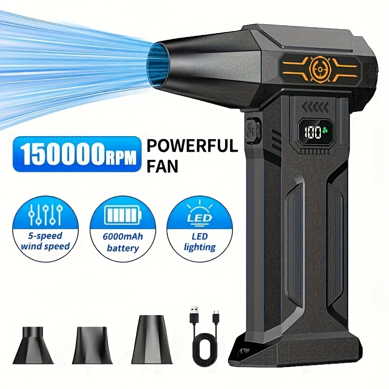 ABUDODO Ventilador turbo jato portátil portátil, motor sem escova de alta velocidade, secador de ar, vento ultra forte com display de bateria