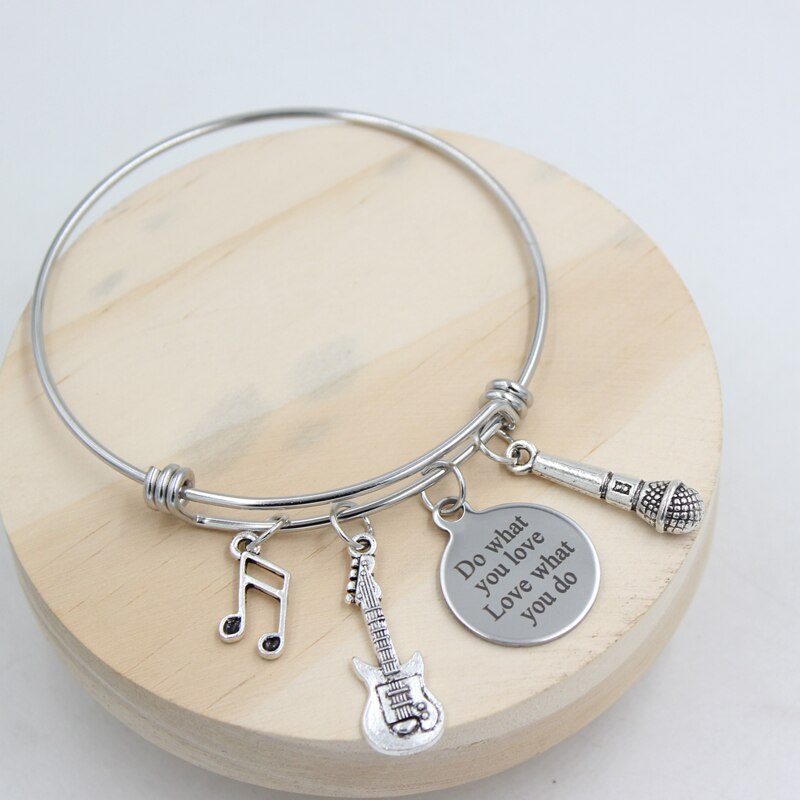 1pc roestvrijstalen sieraden verstelbare draad muzikant armband muzieknoot gitaar microfoon bedel armband muzikant voor vrouwen