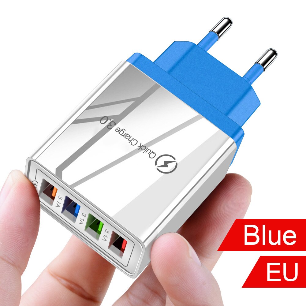 Cargador USB con enchufe europeo/estadounidense Olaf, carga rápida 3,0 4,0, adaptador de teléfono para Huawei Tablet, cargador móvil de pared, adaptador de carga rápida: EU Plug / Blue