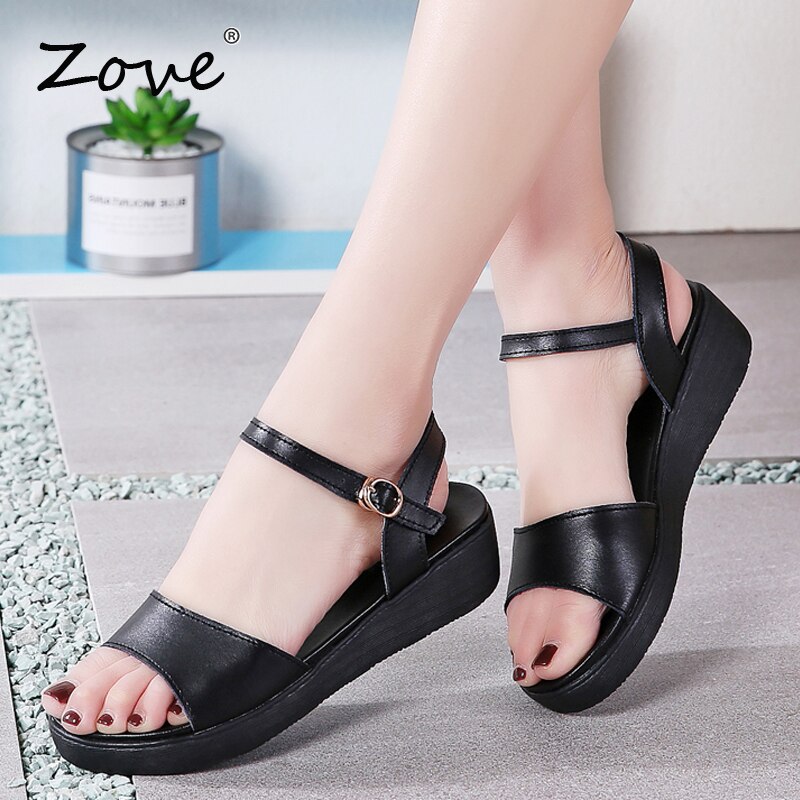 ZOVE Women Sandals Summer Slingback Buckle Leather Sandlas Women Sandals Platform Slides Ladies Beach Sandalias
