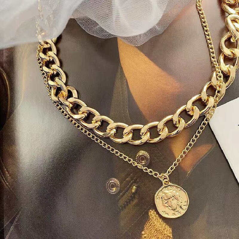 Vintage Multi-schicht Münze Kette Choker Halskette Für Frauen Gold Silber Farbe Porträt Chunky Kette Halsketten Schmuck