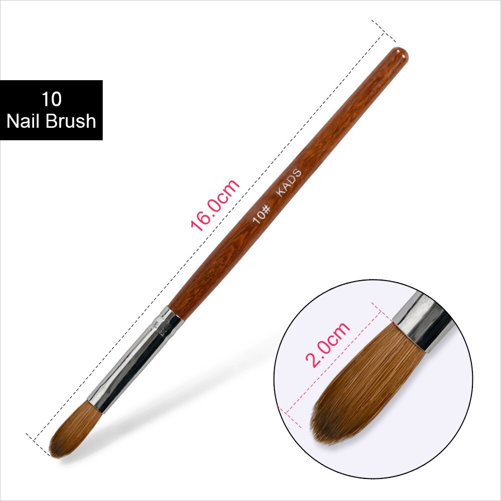 KADS 6# 8# 10# Pincel Kolinsky Acrylic Nail Brush Gel Poly Brush Crimped Head Red Wood Handle Manicure Brush: SIZE 10