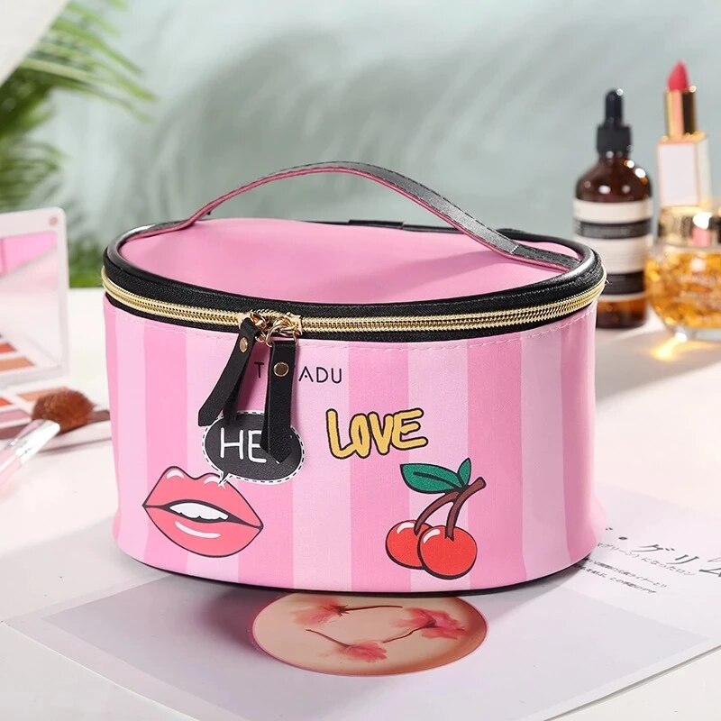 PU Leather Portable Women kosmetyczka z lustrem torby podróżne kosmetyczki organizuj torebkę wodoodporna kosmetyczka