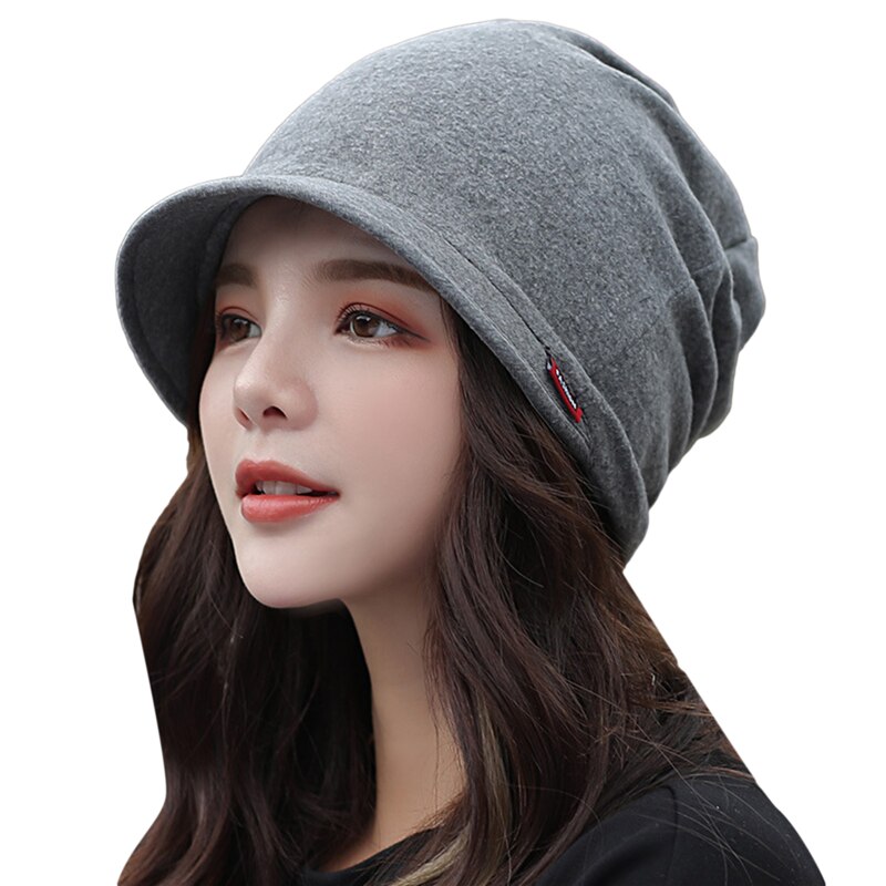 Gorros de algodón para mujer, gorro suave de , informal, de Color sólido, a la , para Otoño e Invierno: Gray