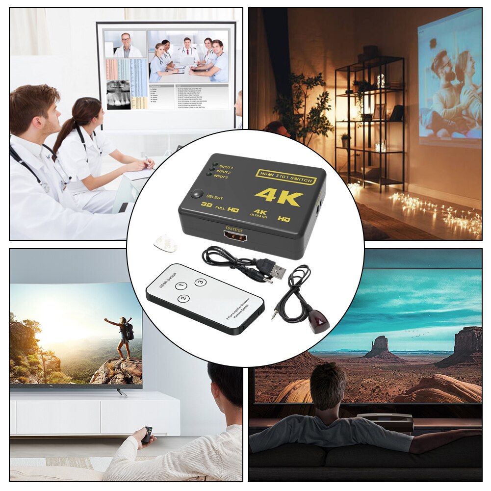 Séparateur Portable manuel multifonction, pratique, Plug And Play, ordinateur Portable 3D 4K, télécommande IR, commutateur 3 en 1, DVD, HDTV