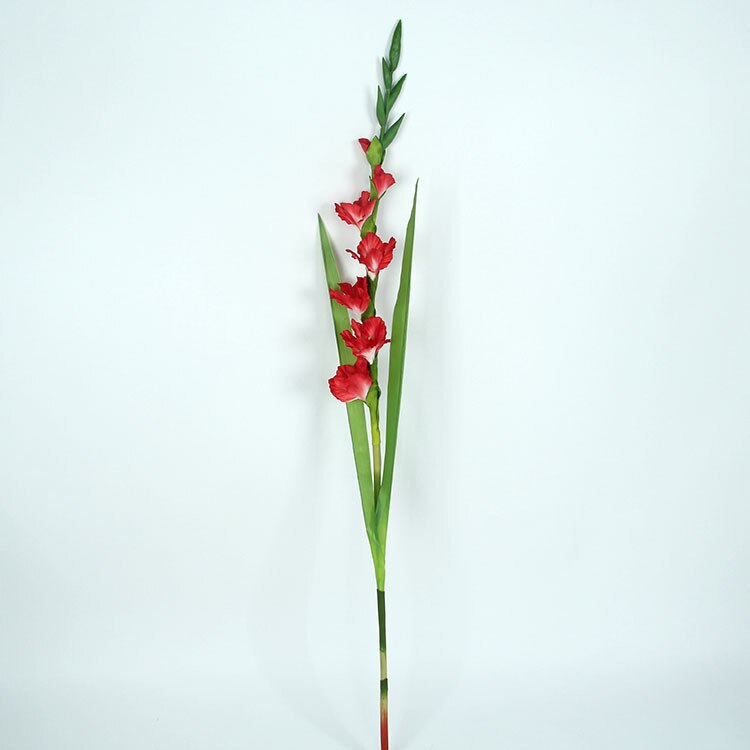 Høj efterligning stor gladiolus gulv håndværk kunstig blomst kunstig silke blomst håndlavet blomst desktop møbler: Rød
