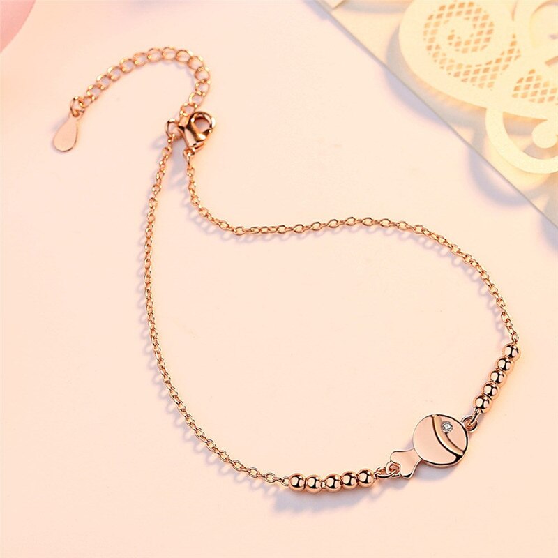 Moda feminina prata 925 pulseira para mulheres jóias senhora peixe bola design rosa ouro tornozeleiras acessórios femininos na moda princesa: GOLD