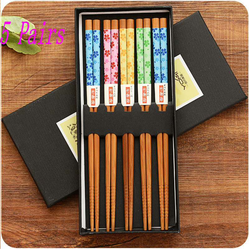 5 pairs Bambus Chinesischen Stäbchen Mehrweg Geschirr Dinning Essen Japanischen Essstäbchen für Sushi Lebensmittel Sticks: Type 1