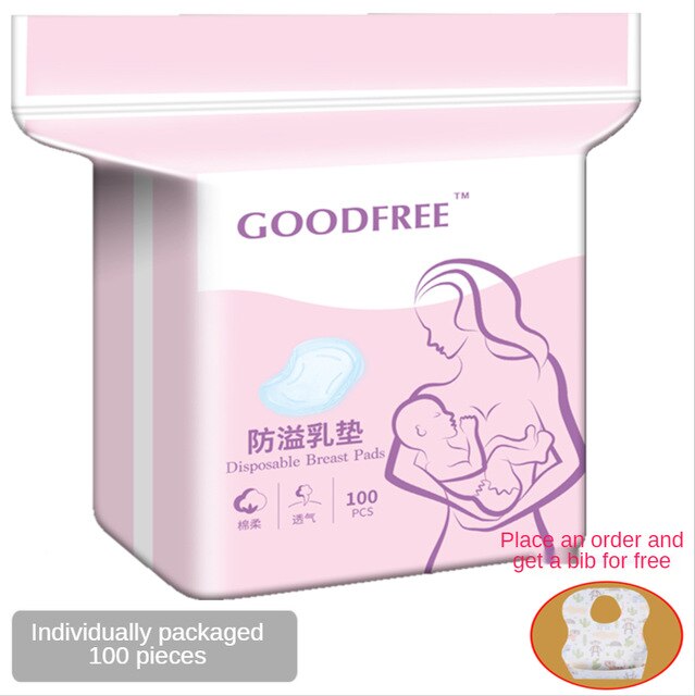 Anti-Spill Zoogcompressen Wegwerp Zoogcompressen Ultra-Dunne Ademende Borstvoeding Lekvrije Borst Pad Spill Preventie borst Pad: Free portable bib with 100 pieces in independent packaging