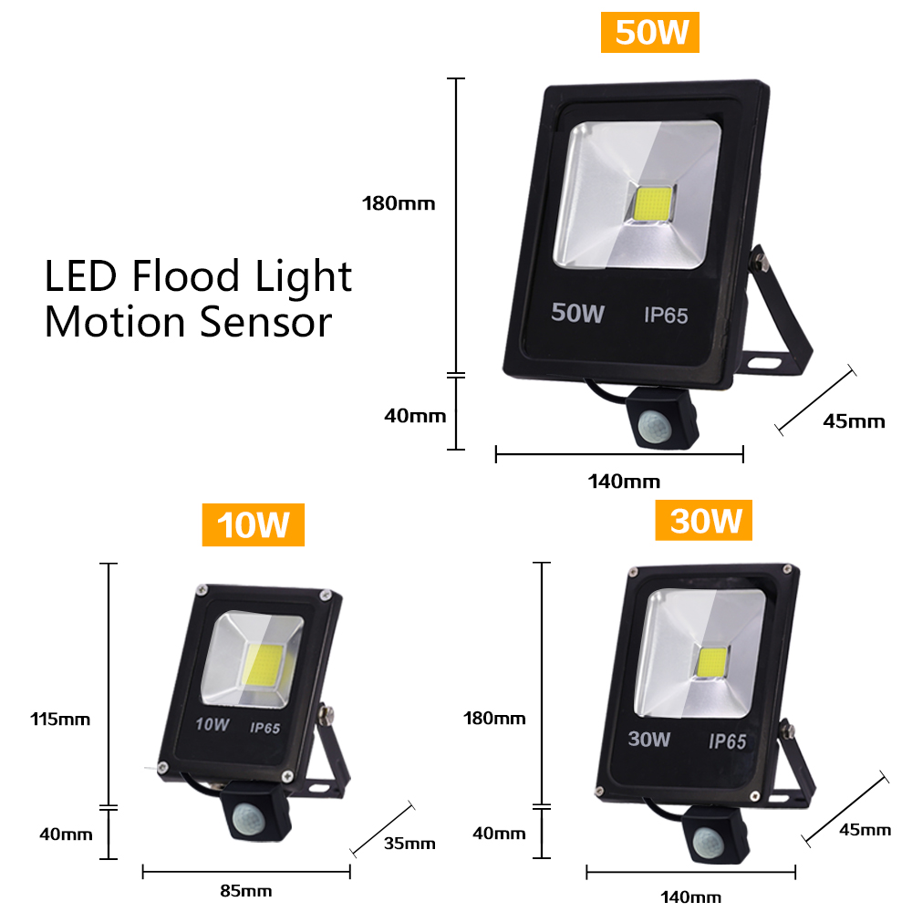 Led valonheitin 10w 30w 50w led ulkovalo ulkotilojen vesitiivis 65 220v led heijastin lmap liiketunnistin valonheitin kohdevalo