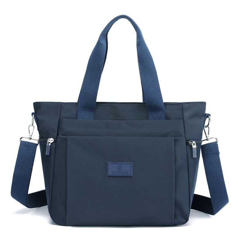 Nylon Shoulder Bags For Women Solid Color Casual Tote Large Capacity Black Crossbody Bag Soft Zipper Travel Handbag: Blue