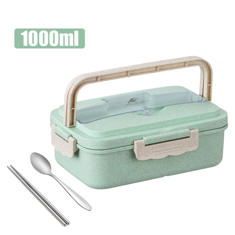 BPA Gratis Draagbare Lunch Box Milieuvriendelijke Tarwe Stro Draagbare Microwaveble Bento Box Voedsel Opslag Container Voor Kinderen Student: Green