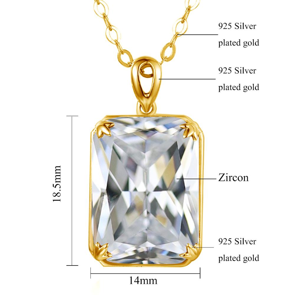Szjinao Silver Pendant For Women 14K Gold Color Genuine 925 Sterling Silver Rectangle Gemstones Trendy Jewelry Handmade