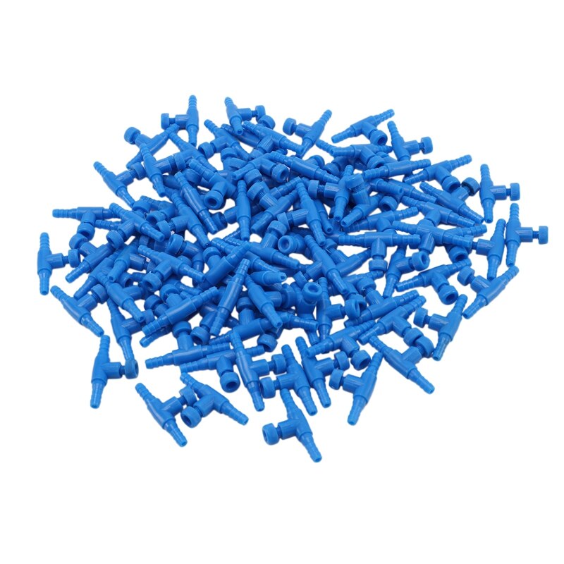 100 Stuks Blauw Plastic 2 Way Aquarium Fish Tank Luchtpomp Regelklep Voor 4Mm Air Pipe