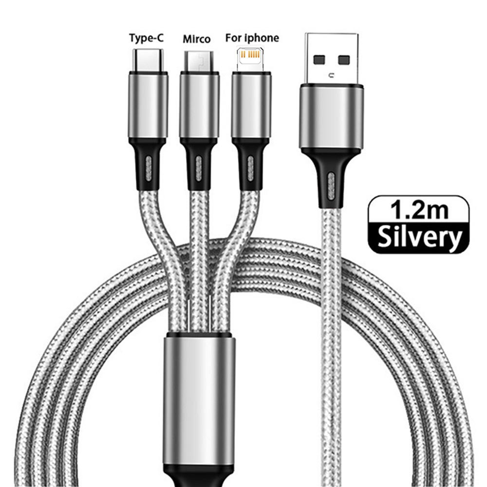 3 In 1 Micro Usb Type C Lader Kabel Multi Usb-poort Meerdere Usb Oplaadsnoer Usbc Mobiele telefoon Draad Voor Samsung S10: Silver