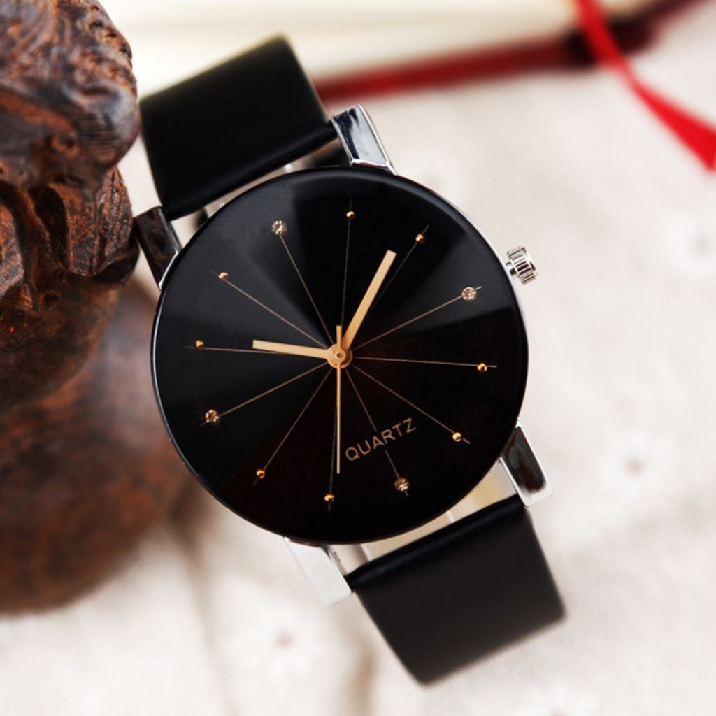 Top Stijl Mode Vrouwen Luxe Lederen Band Analoge Quartz Horloge Dames Horloge Vrouwen Horloge Klok Mujer Zwarte Klok: L