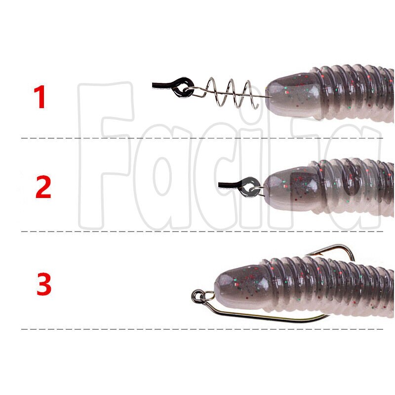 20 pcs Fishing Worm Hook with Spring Twist Lock Screw For Soft Worm Lure Bass Barbed Carp Crank Fishing Hook