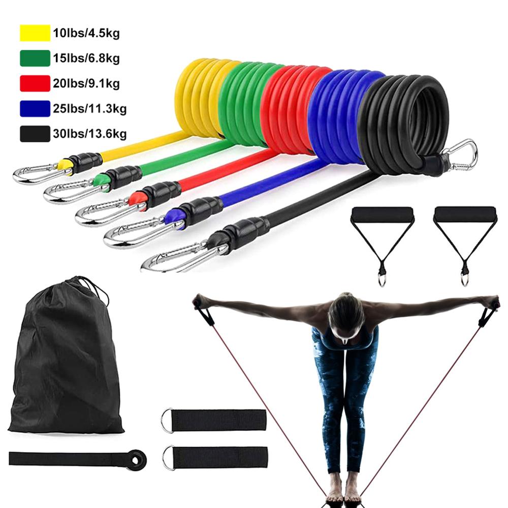 17 stk / sæt latex modstandsbånd crossfit træning træningsyoga rør træk reb gummi ekspander elastikbånd fitness med taske