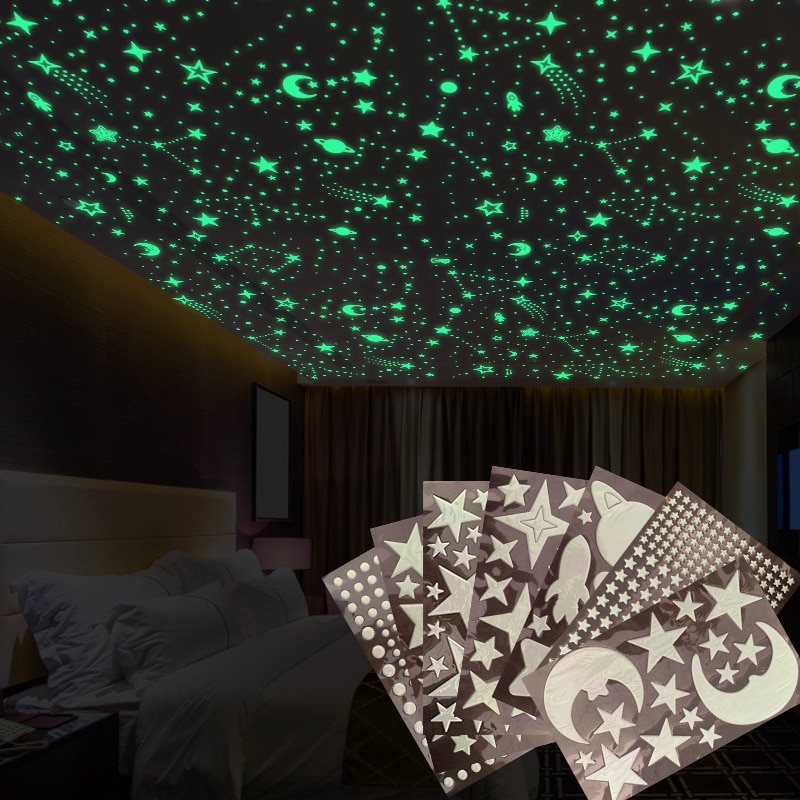 One Sheet 3D Bubble Stars Dots Luminous DIY Wall Sticker Bedroom Kids Room Decoration Glow In Dark Fluorescent Toys