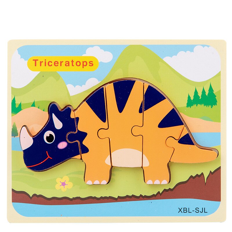 Wooden Puzzle Kids Toy Baby Wood Jigsaw Puzzles Cartoon Dinosaur Animal Early Educational Toys For Children: Triceratops