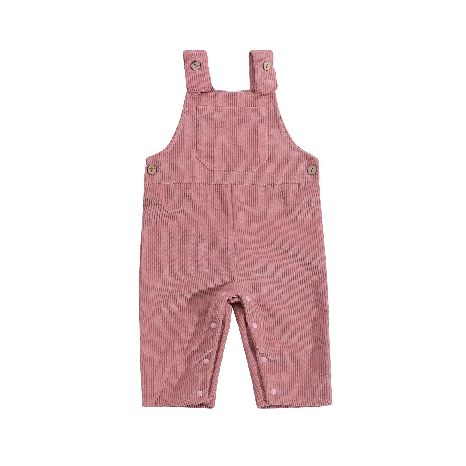 Herfst Winter Peuter Baby Bib Broek Corduroy Overalls Effen Kleur Vierkante Hals Jumpsuit Met Drukknopen Voor Peuter Meisjes: Roze / 24M