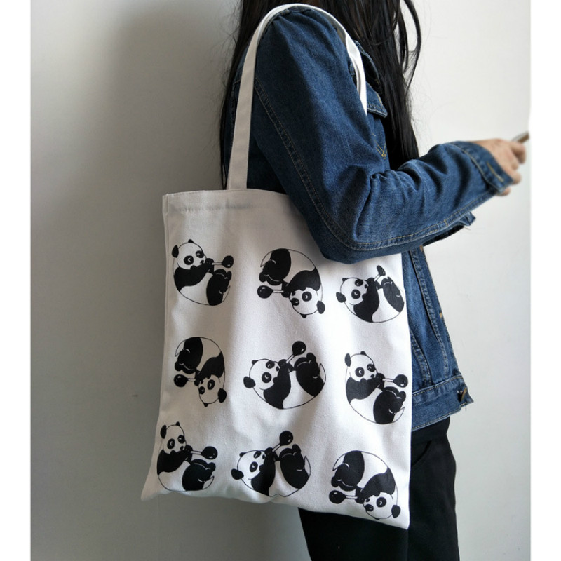 Panda Dier Patroon Canvas Winkelen Schoudertas Toevallige Reizen Grote Capaciteit Eco Herbruikbare Tote Handtas