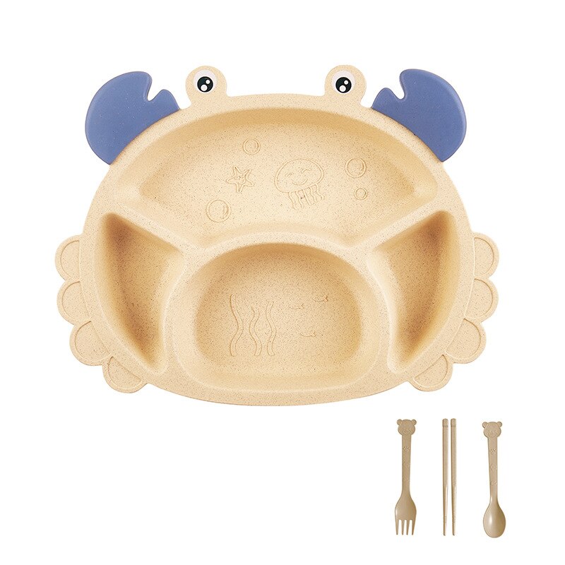 Cute children's tableware crab shape dinner plate set with divided grid thickened anti-scalding baby eating plate: B
