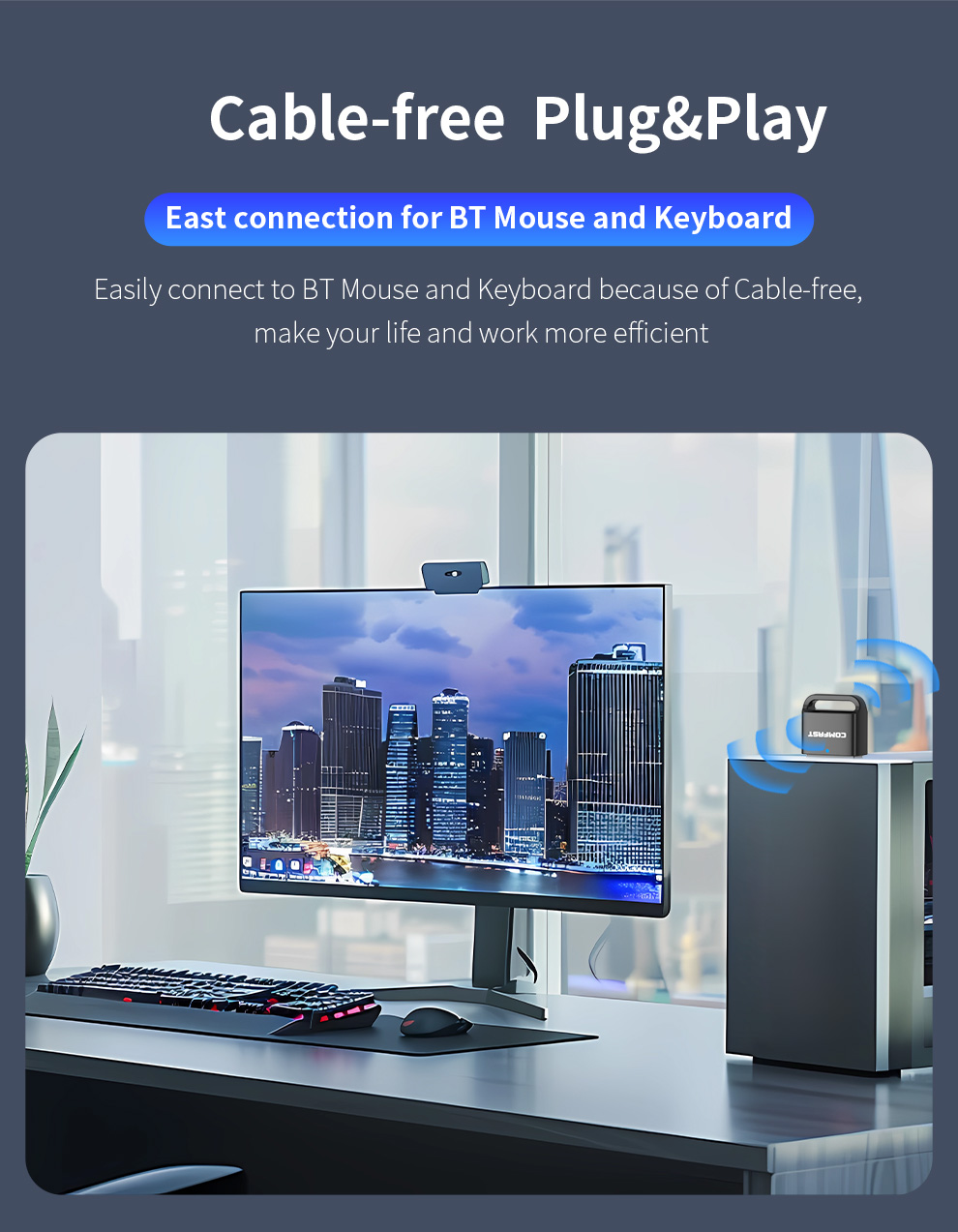 Comfast USB Bluetooth 5.4 Adapter 100M/20M BT5.4 Dongle for PC Wireless Mouse Keyboard Music Audio Transmitter Free Drive Win11