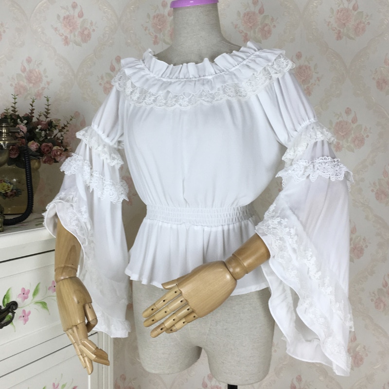 Blusa gótica Lolita victoriana para mujer, camisa Retro Medieval Lolita, disfraz, Tops para de té, talla grande, manga larga