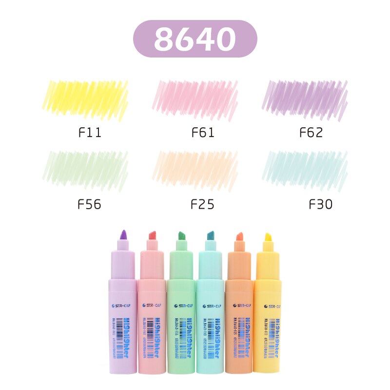 Sta highlighter serie pastel tusch tegne- og malepen i forskellige livlige farver og former: 8640
