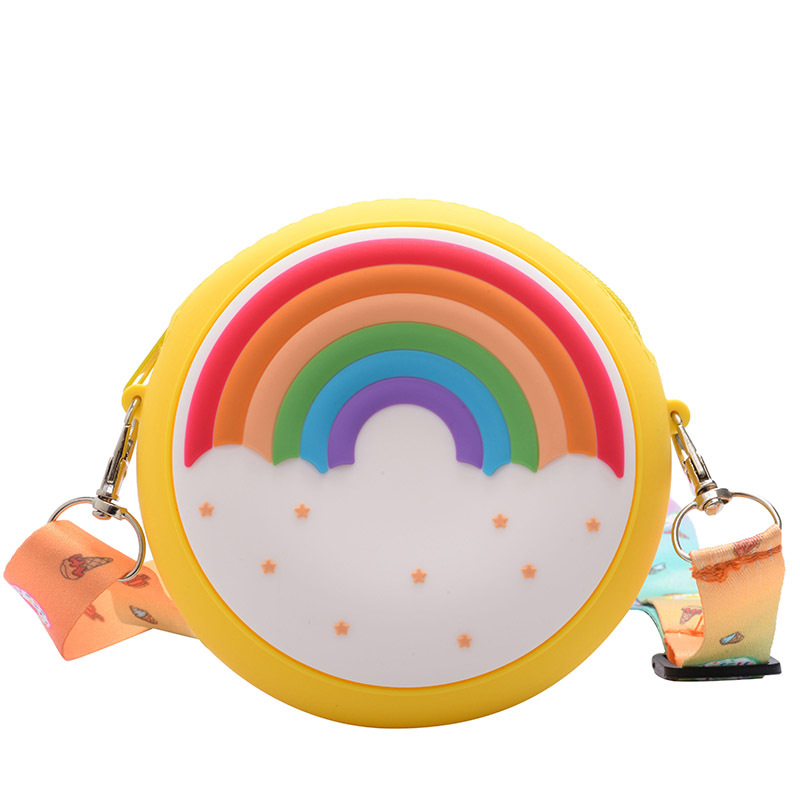 Donut Ronde Crossbody Bag Kid Peuter Meisje Kinderen Schouder Handtas Verstelbare Riem Reizen Regenboog Gedrukt Pocket Pack: Yellow rainbow