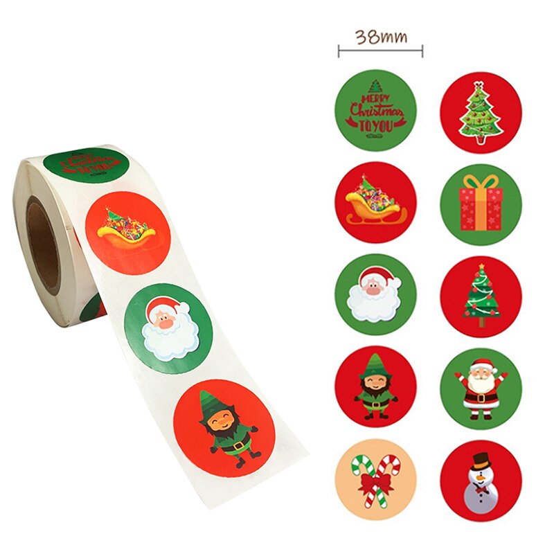 500 stk / rulle julemærkat 8 design mønster tegneserie klistermærke til børnelegetøj jul vandtæt klæbemærkater