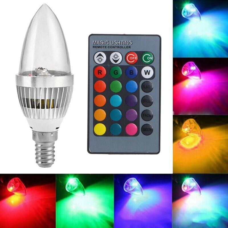 3W Smart E14 Rgb Led Kleurrijke Kleur Veranderen Lamp Met 24 Kaars Afstandsbediening Knop Transparante Lampenkap