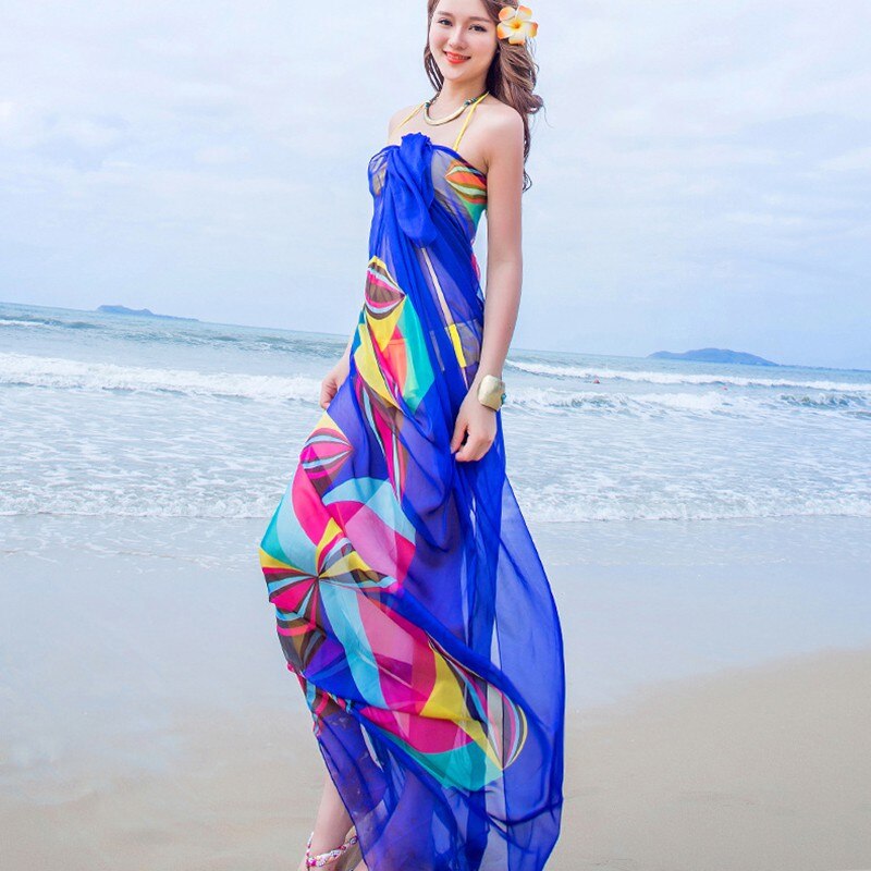 140x190 cm vrouwen Pareo Sjaal Vrouwen Strand Sarongs Beach Cover Up Zomer Chiffon Sjaals Geometrische Plus size Handdoek Jurk