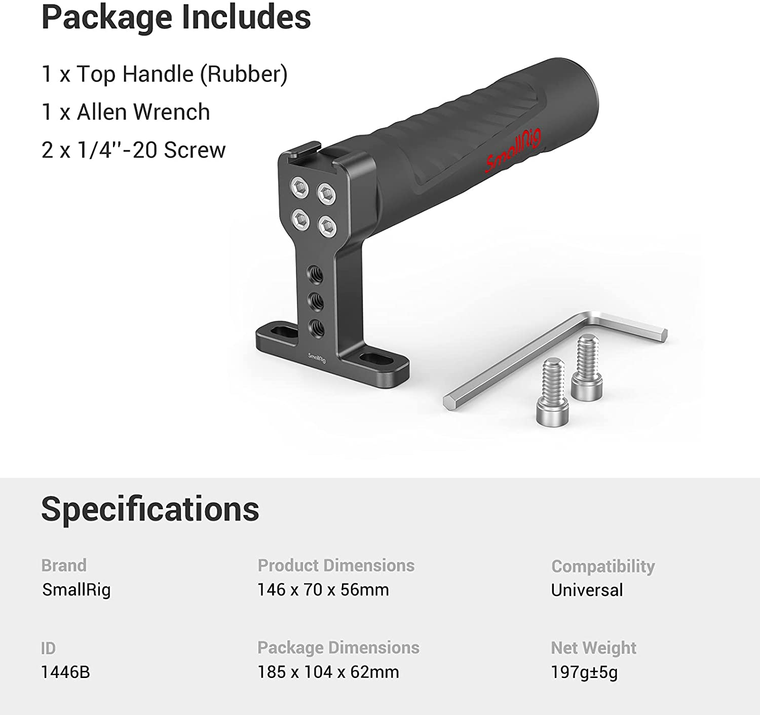 SmallRig per DSLR impugnatura superiore per fotocamera con attacco per slitta fredda Monitor per gabbia per videocamera videocamera stabilizzatore maniglia superiore (gomma) -1446