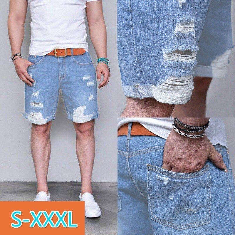 Pantalones cortos vaqueros rasgados informales para hombre, Shorts de verano para playa